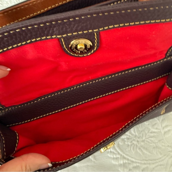 Dooney & Bourke Pebbled Leather Dark Brown / Maroon Satchel Gold Hardware - Picture 8 of 15